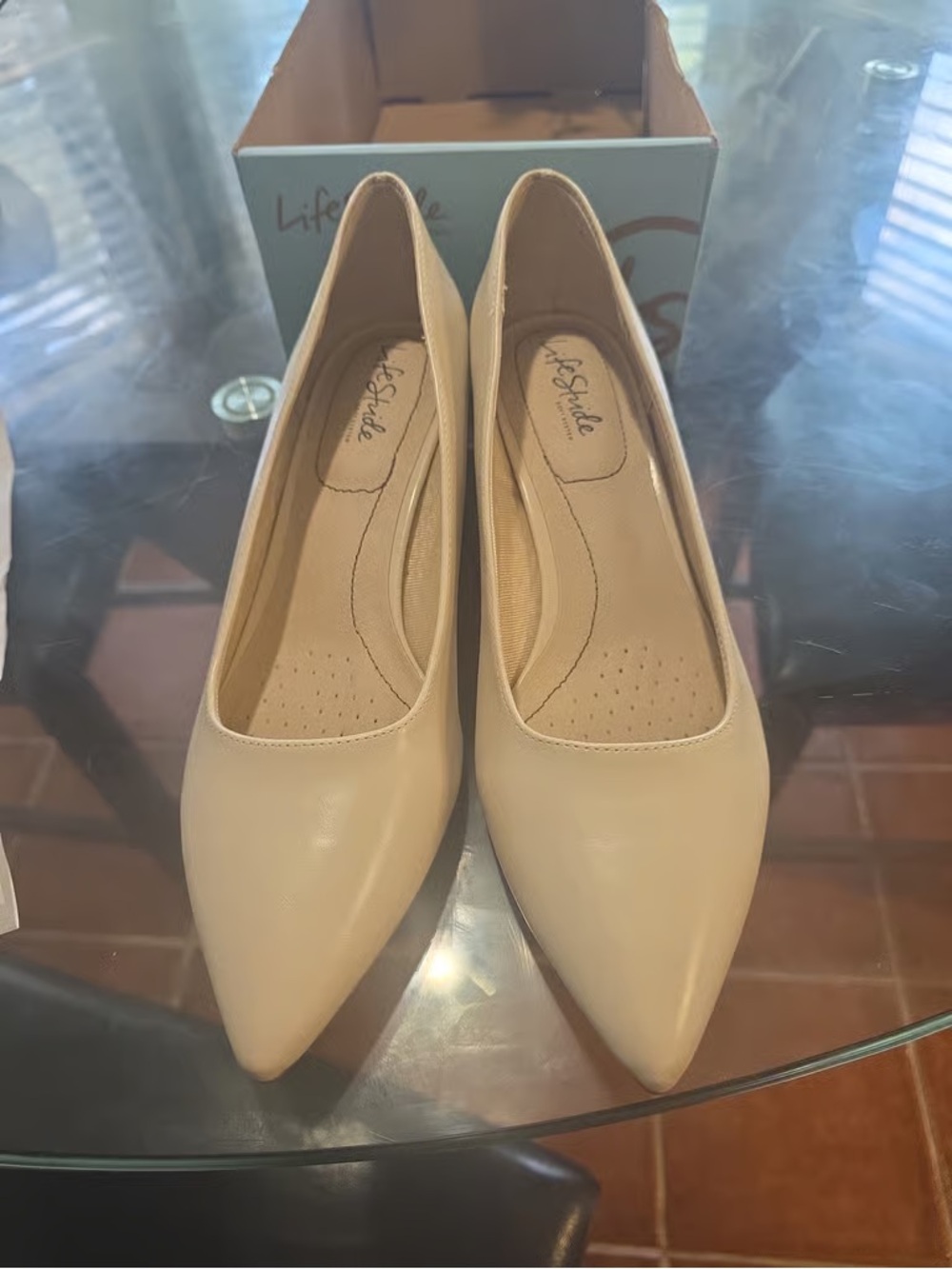 Life Stride Women's Pointed Toe Heels in Beige